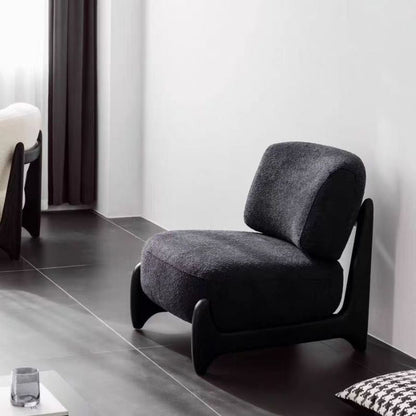 Modern Luxury Sherpa Fabric Solid Wood Metal Curved Square Accent Chair With Backrest For Living Room
