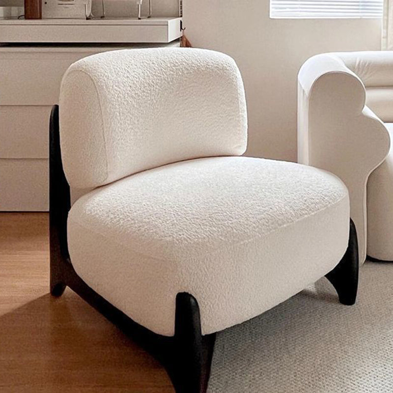 Modern Luxury Sherpa Fabric Solid Wood Metal Curved Square Accent Chair With Backrest For Living Room
