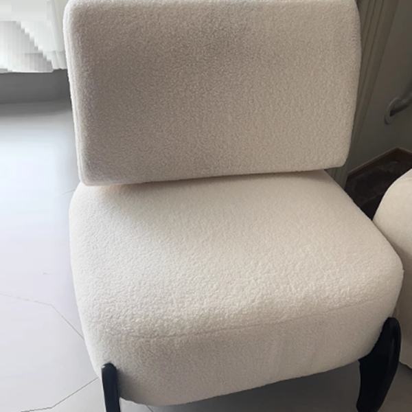 Modern Luxury Sherpa Fabric Solid Wood Metal Curved Square Accent Chair With Backrest For Living Room