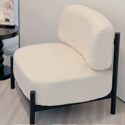 Modern Luxury Sherpa Fabric Solid Wood Metal Curved Square Accent Chair With Backrest For Living Room