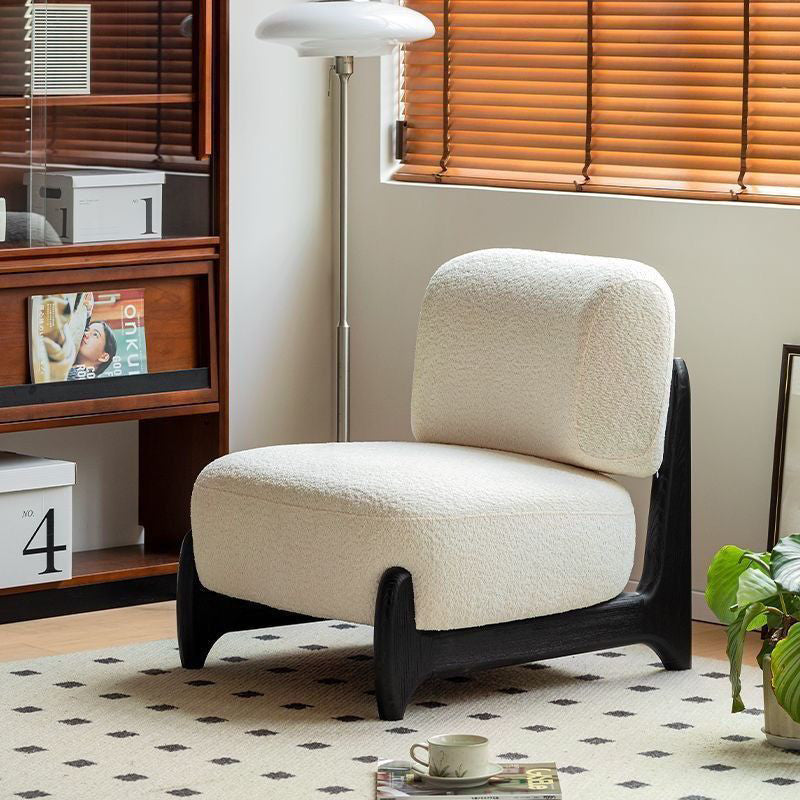 Modern Luxury Sherpa Fabric Solid Wood Metal Curved Square Accent Chair With Backrest For Living Room