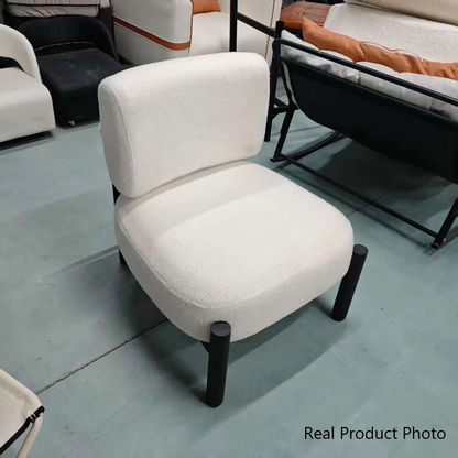 Traditional French Sherpa Fabric Metal Cylindrical Square Accent Chair With Backrest For Living Room