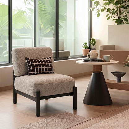 Traditional French Sherpa Fabric Metal Cylindrical Square Accent Chair With Backrest For Living Room