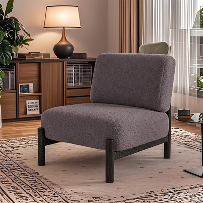 Traditional French Sherpa Fabric Metal Cylindrical Square Accent Chair With Backrest For Living Room
