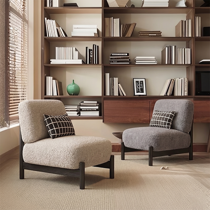 Traditional French Sherpa Fabric Metal Cylindrical Square Accent Chair With Backrest For Living Room