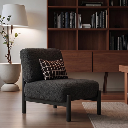 Traditional French Sherpa Fabric Metal Cylindrical Square Accent Chair With Backrest For Living Room