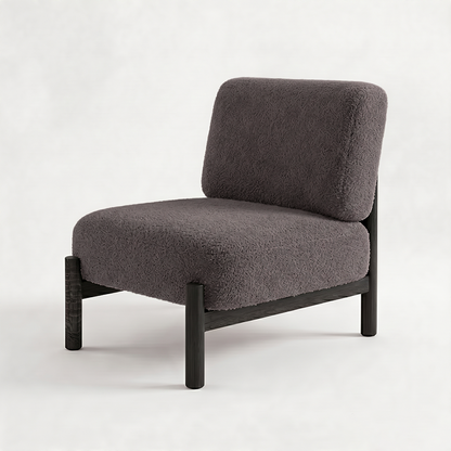 Traditional French Sherpa Fabric Metal Cylindrical Square Accent Chair With Backrest For Living Room