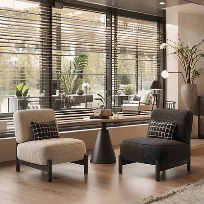 Traditional French Sherpa Fabric Metal Cylindrical Square Accent Chair With Backrest For Living Room
