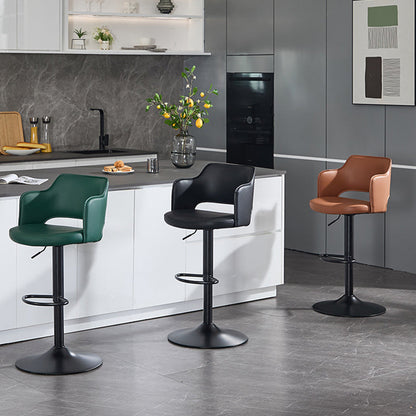 Contemporary Scandinavian Silicone Rubber Leather Iron Curved Round Bar Stool With Backrest Armrests For Dining Room