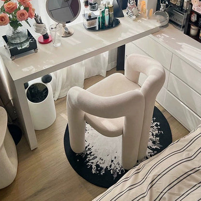 Contemporary Creative Velvet Carbon Steel M-Shaped Curved Vanity Stool With Backrest For Bedroom