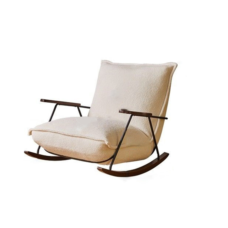 Traditional Vintage Teddy Fleece Rubber Wood Carbon Steel Curved Square Rocking Chair With Backrest Armrests For Living Room