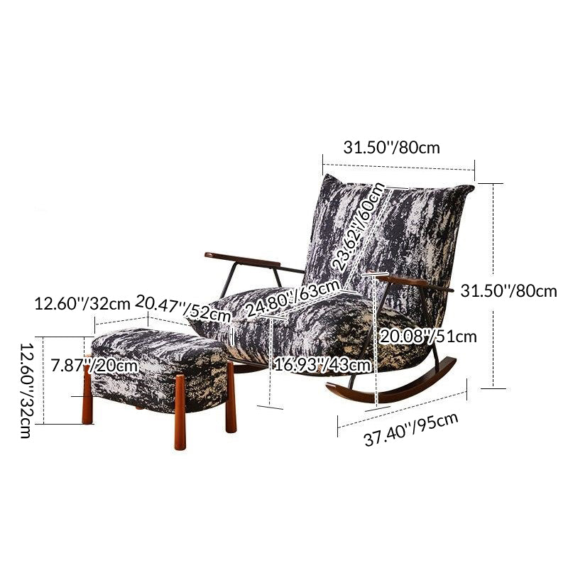 Traditional Vintage Teddy Fleece Rubber Wood Carbon Steel Curved Square Rocking Chair With Backrest Armrests For Living Room