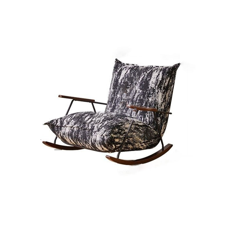 Traditional Vintage Teddy Fleece Rubber Wood Carbon Steel Curved Square Rocking Chair With Backrest Armrests For Living Room