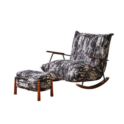 Traditional Vintage Teddy Fleece Rubber Wood Carbon Steel Curved Square Rocking Chair With Backrest Armrests For Living Room