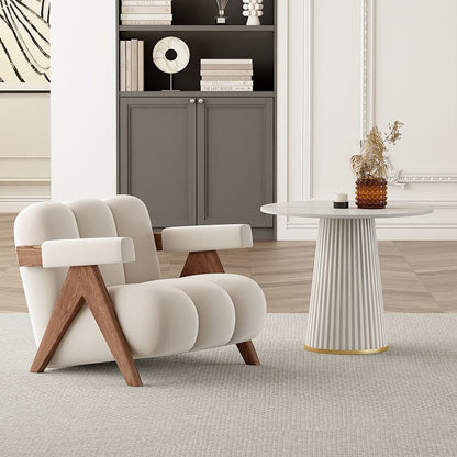 Contemporary Creative Suede Solid Wood V-Leg Wavy Square Accent Chair With Backrest Armrests For Living Room