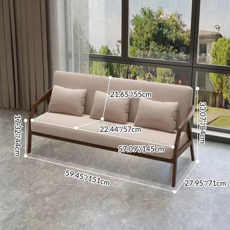 Traditional Vintage Fabric Rubberwood Curved Rectangular Sofa 1/2/3-Seaters Backrest & Armrests For Living Room