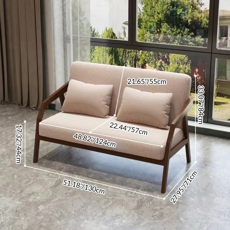 Traditional Vintage Fabric Rubberwood Curved Rectangular Sofa 1/2/3-Seaters Backrest & Armrests For Living Room