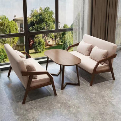 Traditional Vintage Fabric Rubberwood Curved Rectangular Sofa 1/2/3-Seaters Backrest & Armrests For Living Room