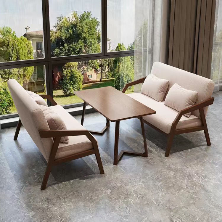 Traditional Vintage Fabric Rubberwood Curved Rectangular Sofa 1/2/3-Seaters Backrest & Armrests For Living Room