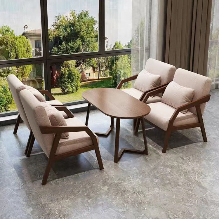 Traditional Vintage Fabric Rubberwood Curved Rectangular Sofa 1/2/3-Seaters Backrest & Armrests For Living Room