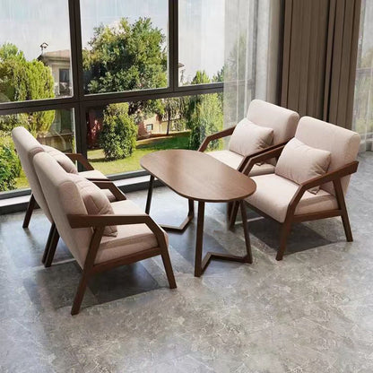 Traditional Vintage Fabric Rubberwood Curved Rectangular Sofa 1/2/3-Seaters Backrest & Armrests For Living Room