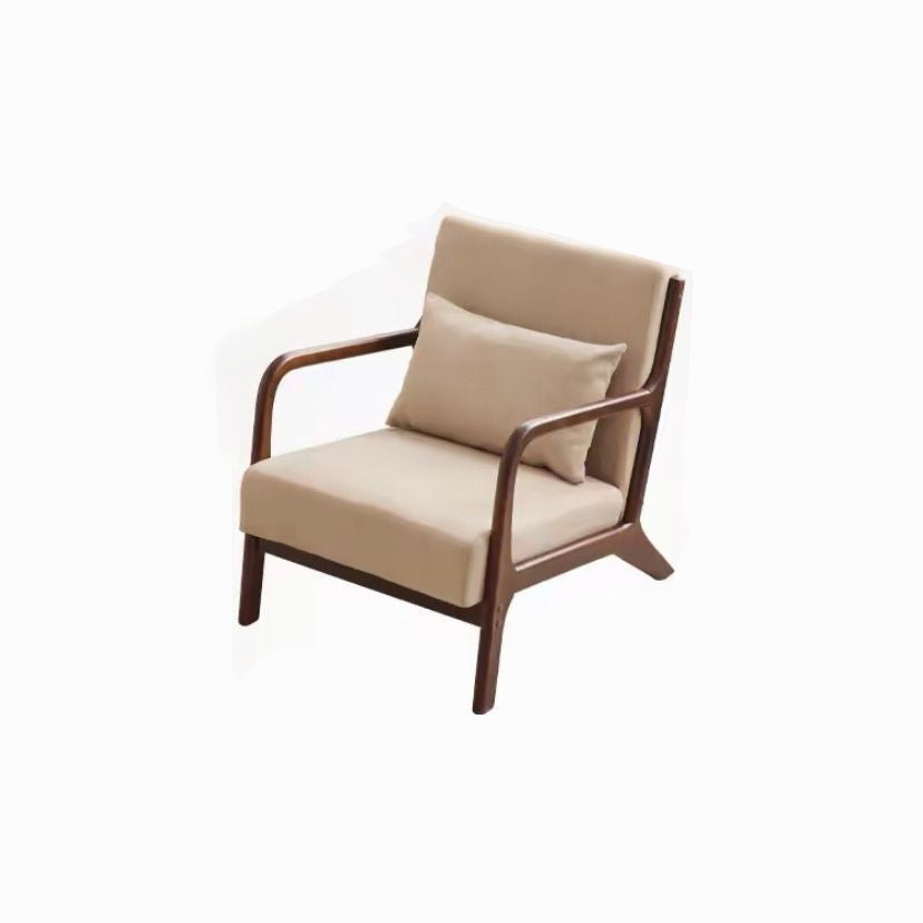 Contemporary Scandinavian Cotton Linen Solid Wood Curved Square Accent Chair With Backrest Armrests For Living Room