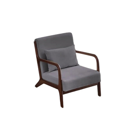 Contemporary Scandinavian Cotton Linen Solid Wood Curved Square Accent Chair With Backrest Armrests For Living Room