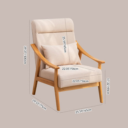Contemporary Scandinavian Linen Solid Wood Rectangular Curved Accent Chair With Backrest & Armrests For Living Room