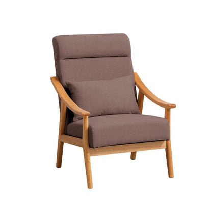 Contemporary Scandinavian Linen Solid Wood Rectangular Curved Accent Chair With Backrest & Armrests For Living Room