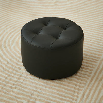 Contemporary Scandinavian Cat Scratch Leather Solid Wood Round Cylinder Low Stool For Living Room