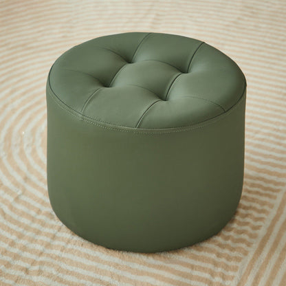 Contemporary Scandinavian Cat Scratch Leather Solid Wood Round Cylinder Low Stool For Living Room
