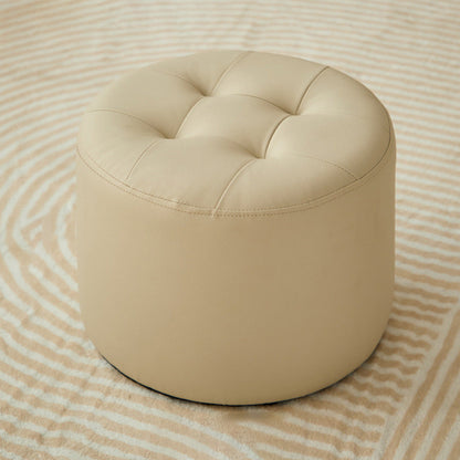 Contemporary Scandinavian Cat Scratch Leather Solid Wood Round Cylinder Low Stool For Living Room