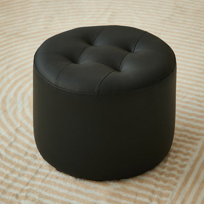 Contemporary Scandinavian Cat Scratch Leather Solid Wood Round Cylinder Low Stool For Living Room