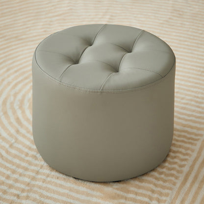 Contemporary Scandinavian Cat Scratch Leather Solid Wood Round Cylinder Low Stool For Living Room