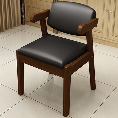 Contemporary Scandinavian Rubberwood Cotton-Linen Microfiber Leather Curved Square Dining Chair Backrest Armrests For Dining Room
