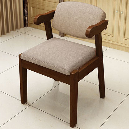 Contemporary Scandinavian Rubberwood Cotton-Linen Microfiber Leather Curved Square Dining Chair Backrest Armrests For Dining Room