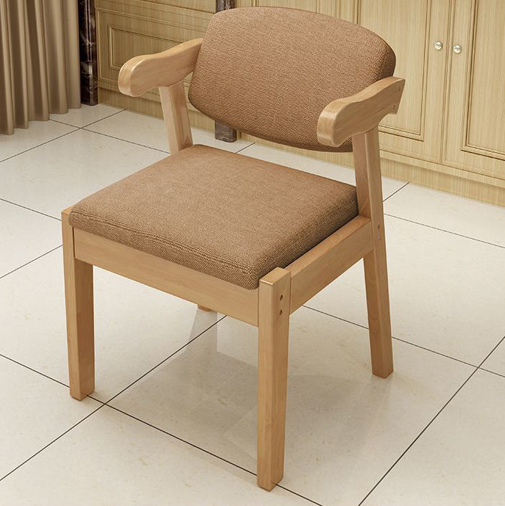 Contemporary Scandinavian Rubberwood Cotton-Linen Microfiber Leather Curved Square Dining Chair Backrest Armrests For Dining Room