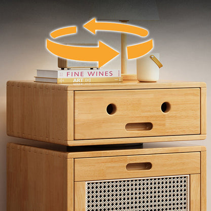 Contemporary Creative Solid Wood Rattan Robot-Shaped Nightstand 2-Drawer For Bedroom
