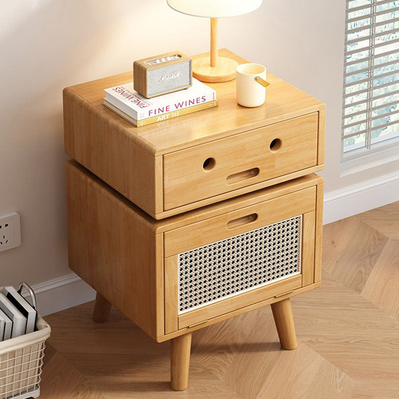 Contemporary Creative Solid Wood Rattan Robot-Shaped Nightstand 2-Drawer For Bedroom