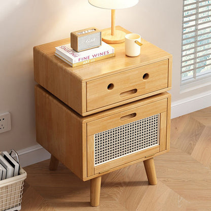 Contemporary Creative Solid Wood Rattan Robot-Shaped Nightstand 2-Drawer For Bedroom