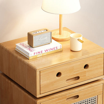 Contemporary Creative Solid Wood Rattan Robot-Shaped Nightstand 2-Drawer For Bedroom