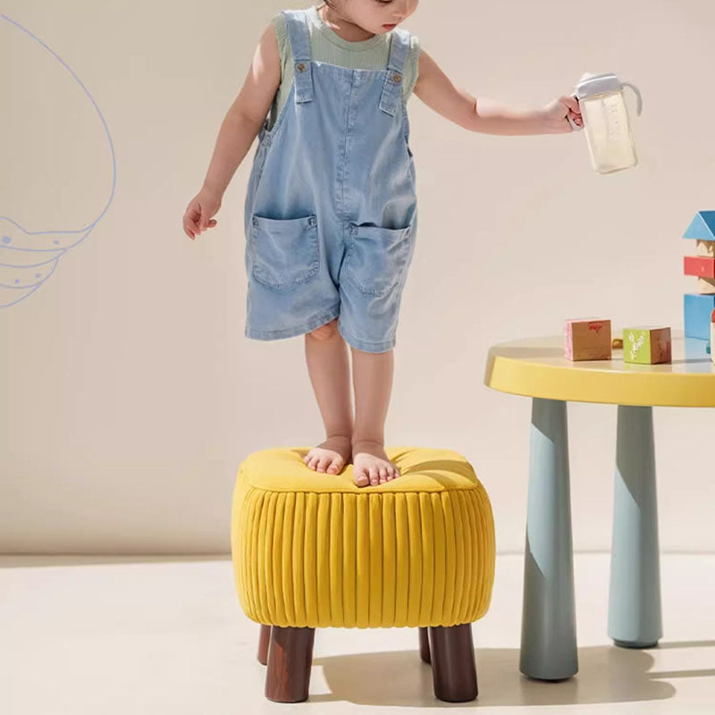 Contemporary Scandinavian Synthetic Fabric Solid Wood Soap-Shaped Cylinder Low Stool For Living Room