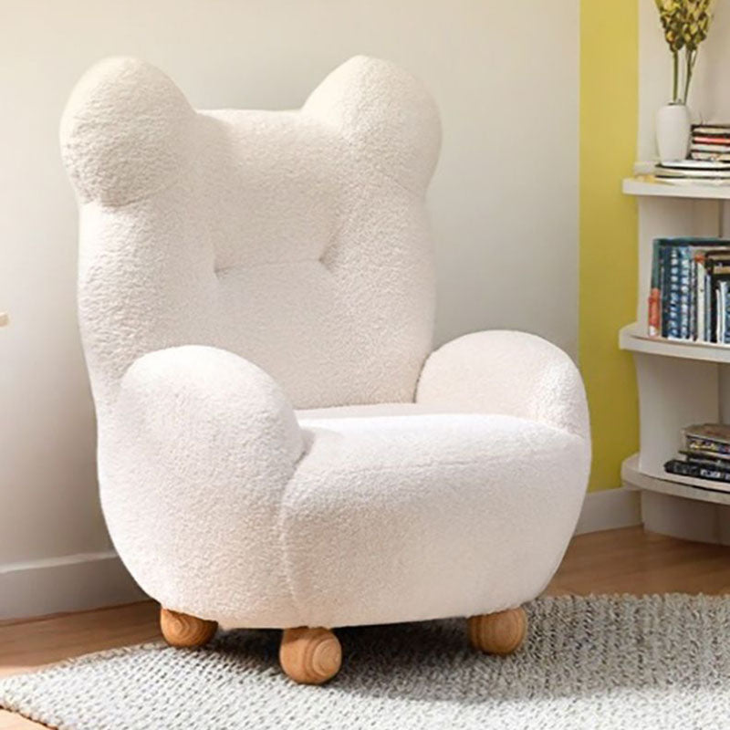 Modern Art Deco Sherpa Fabric Mixed Hardwood Bear-Shaped Accent Chair With Armrests & Backrest For Living Room