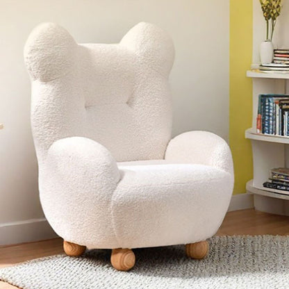 Modern Art Deco Sherpa Fabric Mixed Hardwood Bear-Shaped Accent Chair With Armrests & Backrest For Living Room