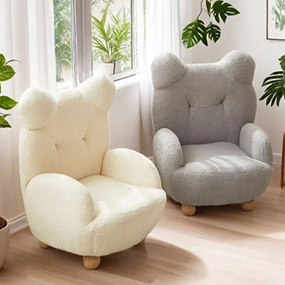 Modern Art Deco Sherpa Fabric Mixed Hardwood Bear-Shaped Accent Chair With Armrests & Backrest For Living Room