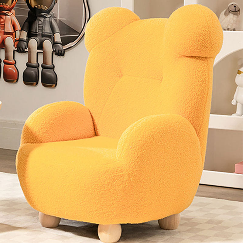 Modern Art Deco Sherpa Fabric Mixed Hardwood Bear-Shaped Accent Chair With Armrests & Backrest For Living Room