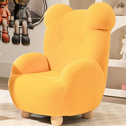 Modern Art Deco Sherpa Fabric Mixed Hardwood Bear-Shaped Accent Chair With Armrests & Backrest For Living Room