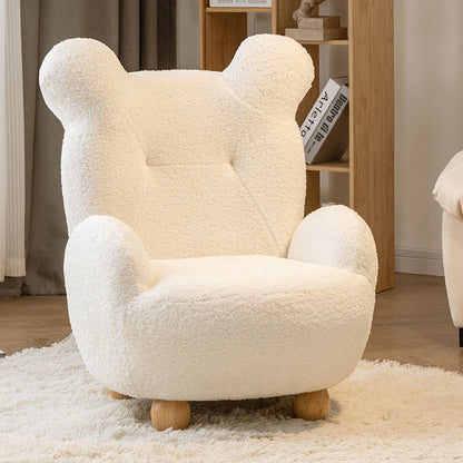 Modern Art Deco Sherpa Fabric Mixed Hardwood Bear-Shaped Accent Chair With Armrests & Backrest For Living Room