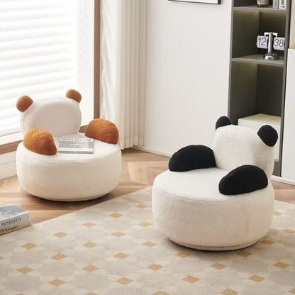 Modern Art Deco Sherpa Fabric Solid Wood Bear Round Accent Chair With Armrests For Living Room