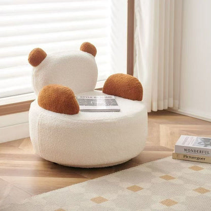 Modern Art Deco Sherpa Fabric Solid Wood Bear Round Accent Chair With Armrests For Living Room